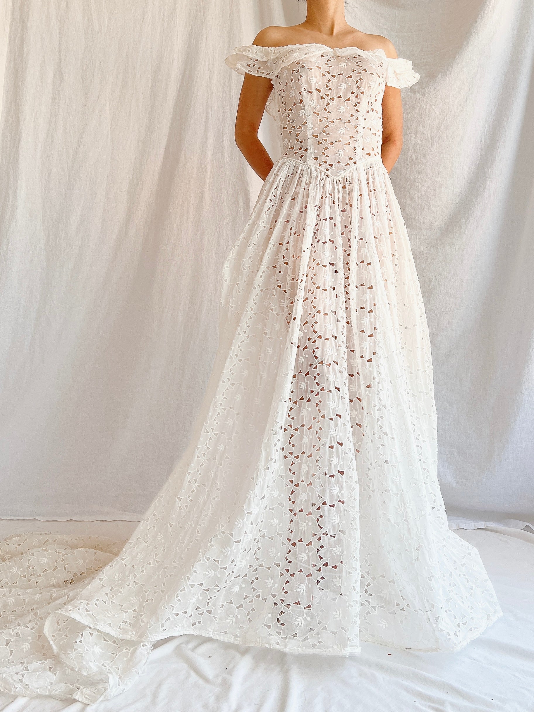 1940s Sheer Organdy Cutout Gown - XS