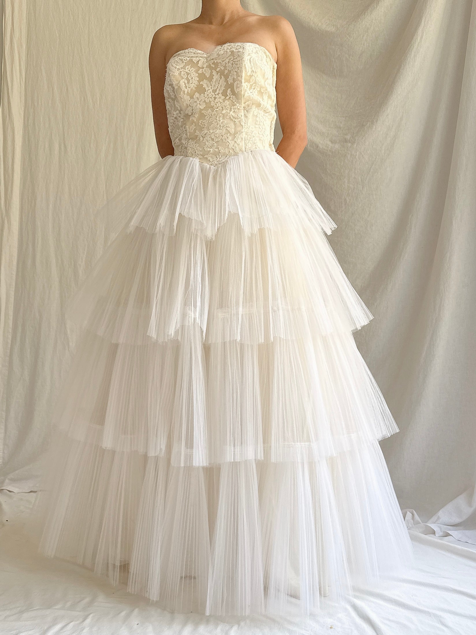 1950s Pleated Tulle Dress - XS
