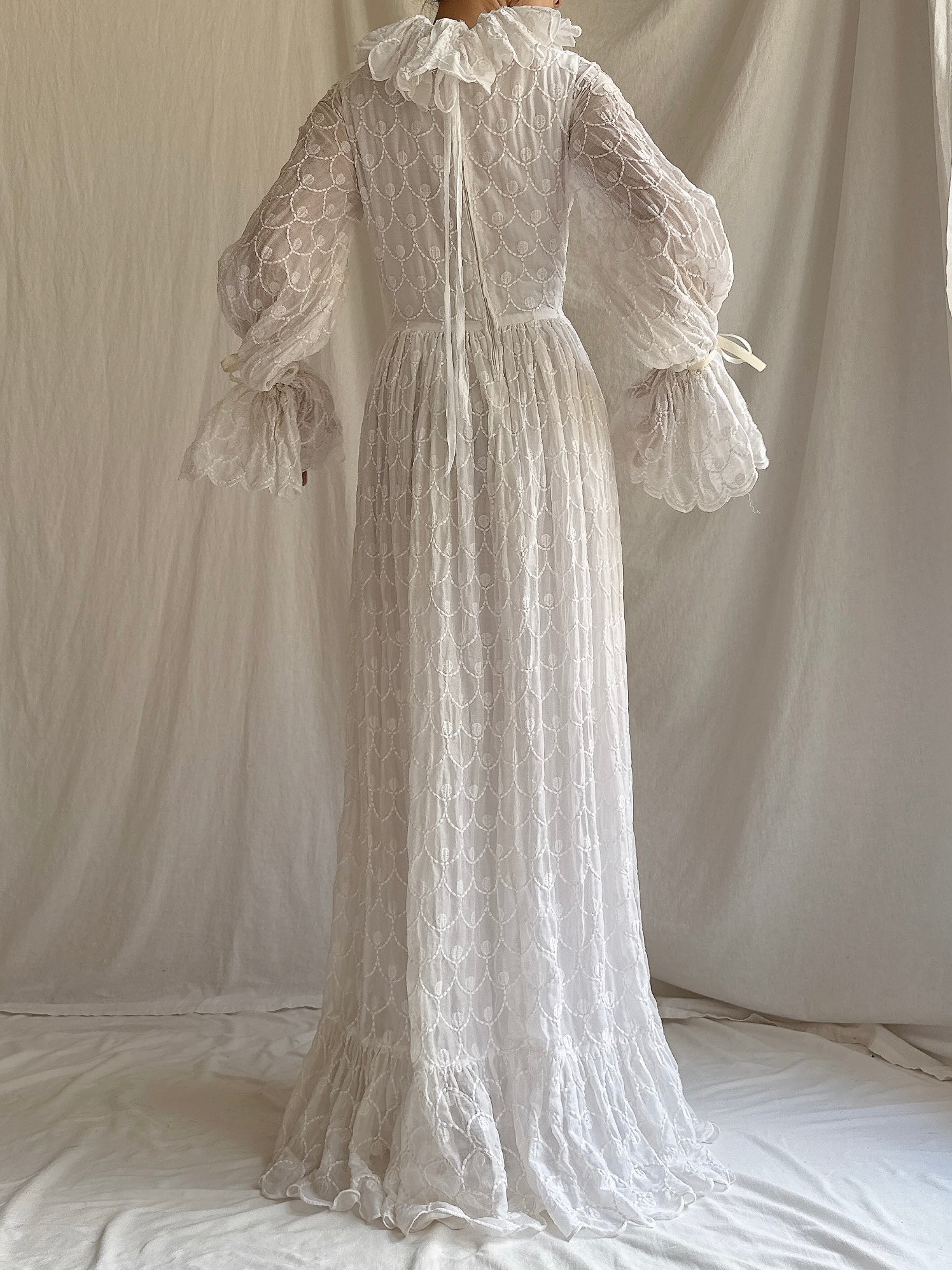1960s Embroidered Organdy Gown - S