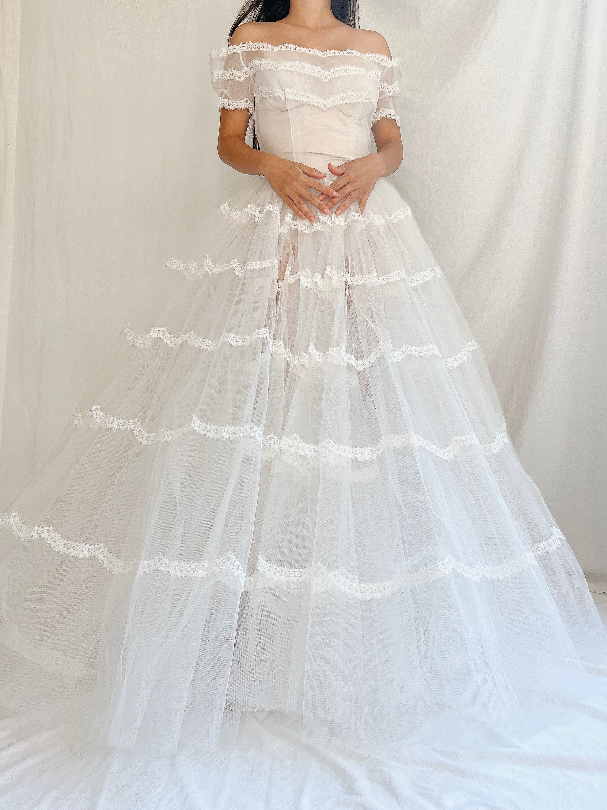 1950s Sheer Tulle Dress - S