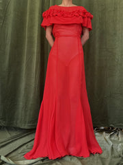 1930s Silk Chiffon Poppy Dress - S