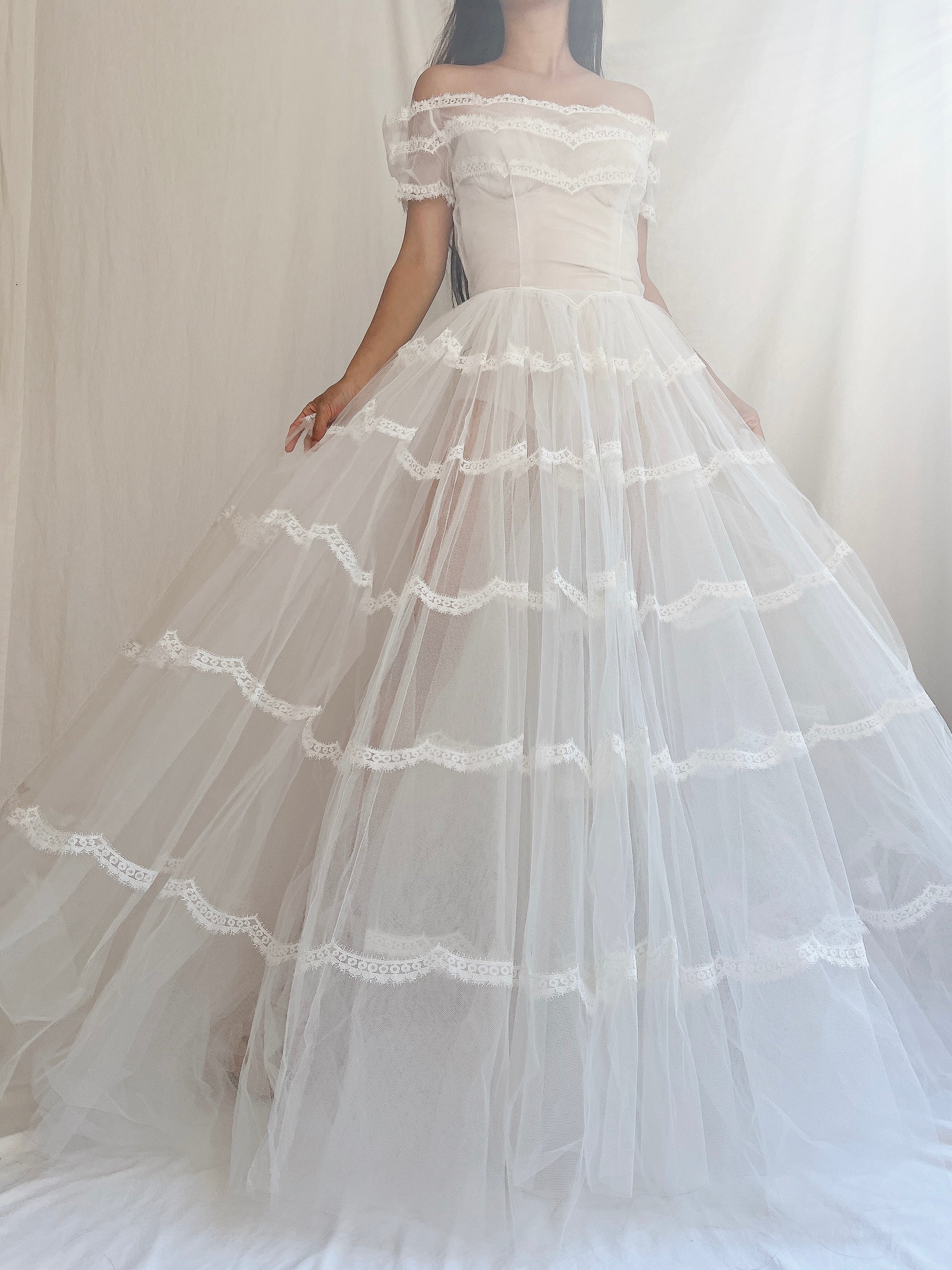 1950s Sheer Tulle Dress - S