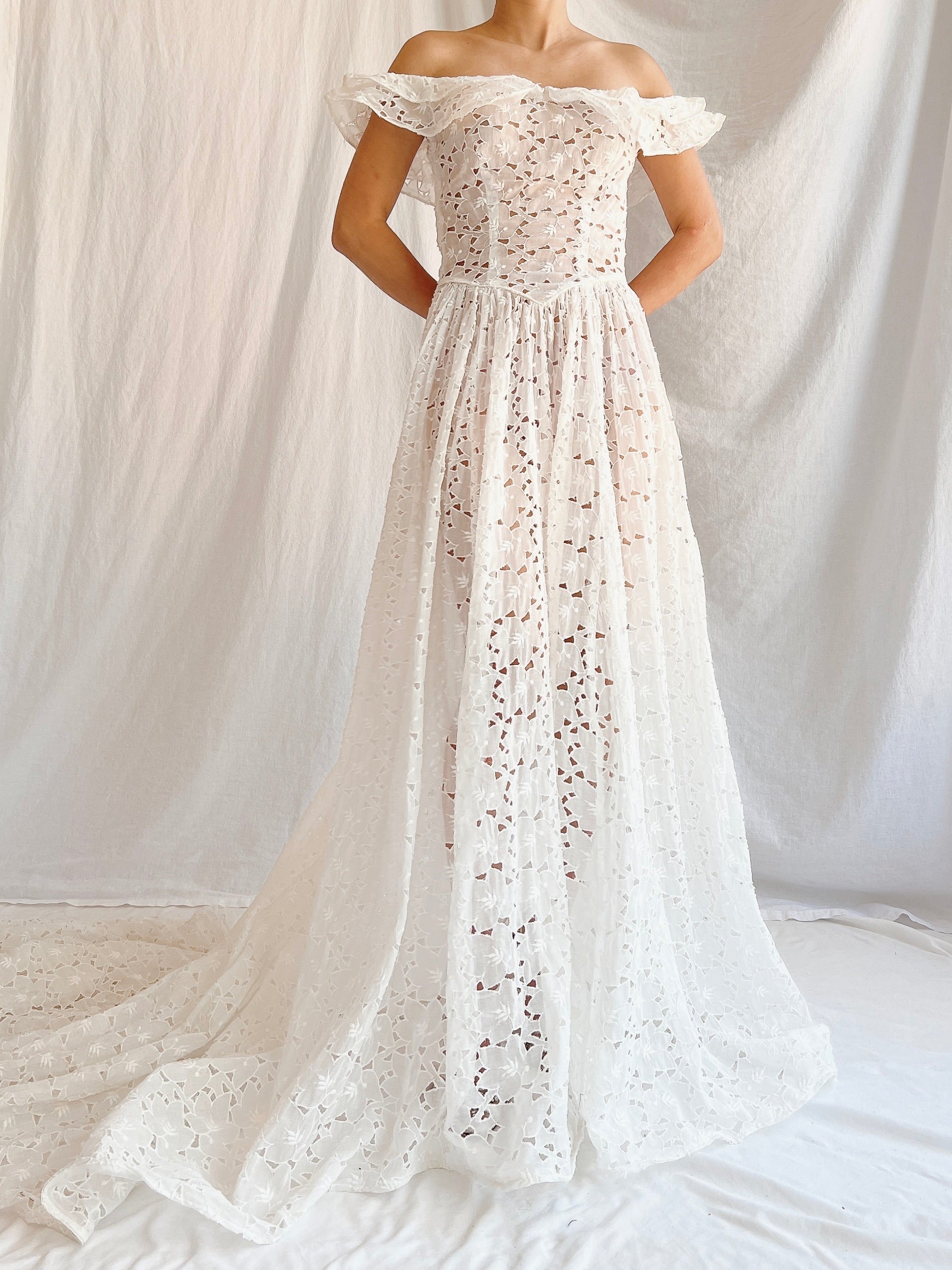 1940s Sheer Organdy Cutout Gown - XS