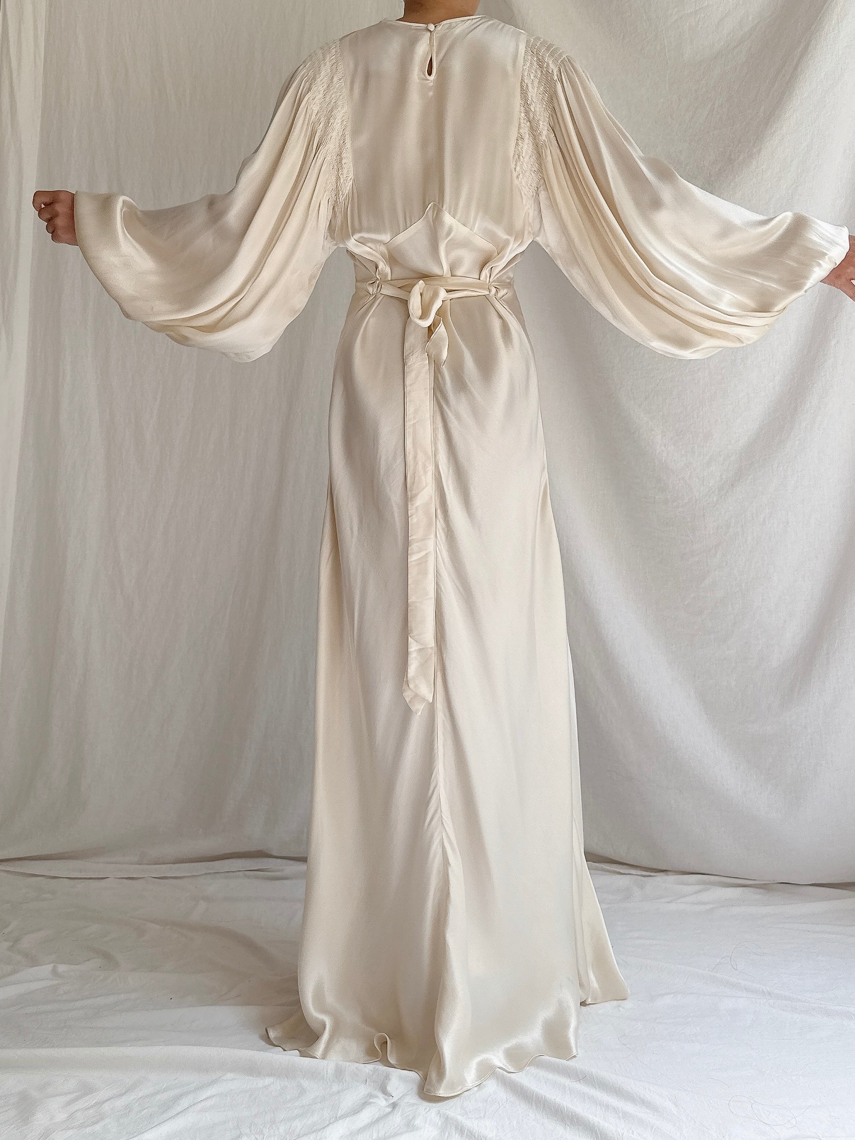 1930s Satin Balloon Sleeves Gown - S
