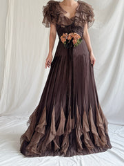 1930s Silk Chiffon and Organza Gown - S