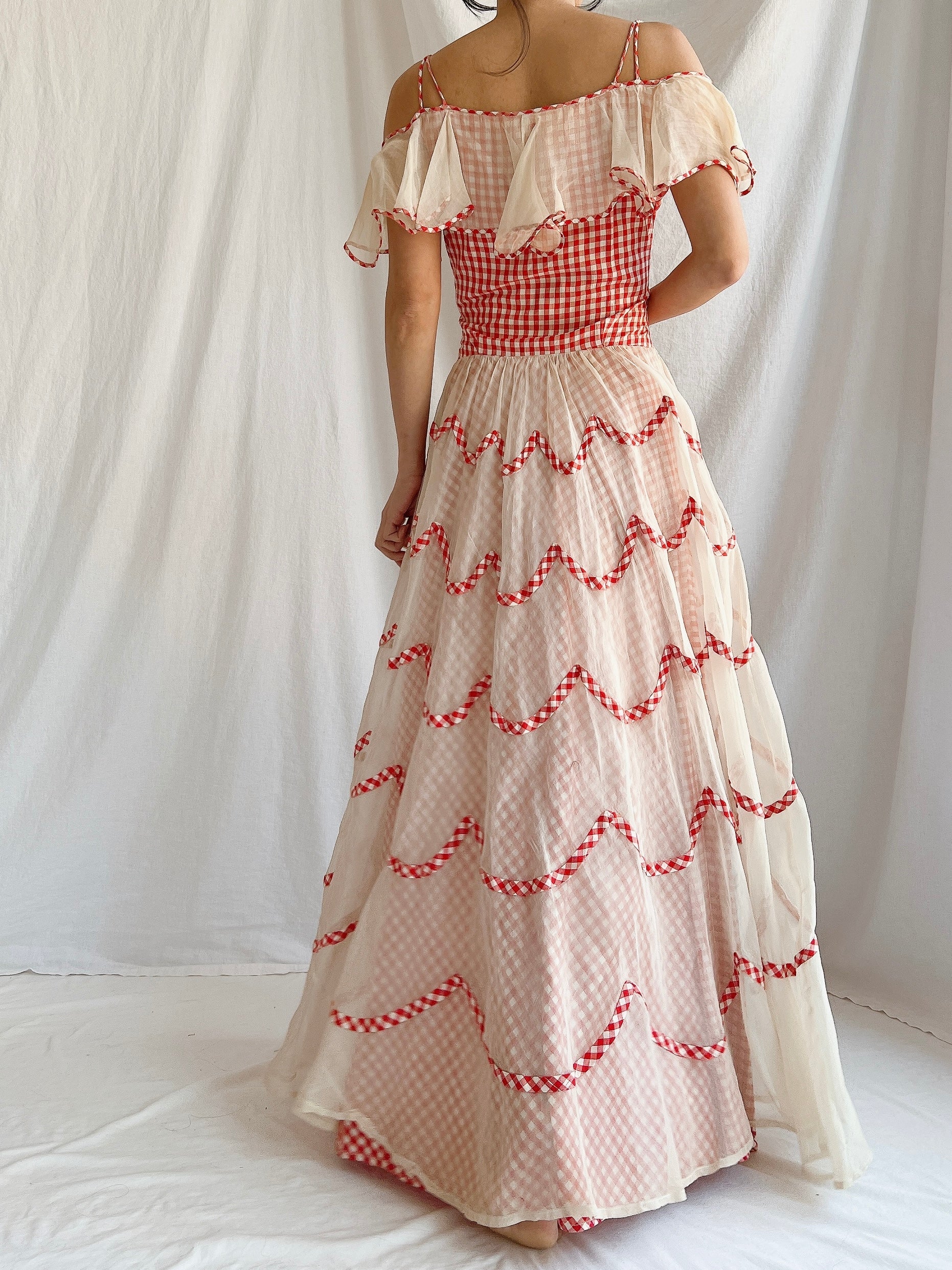 1930s Gingham Organdy Dress - S