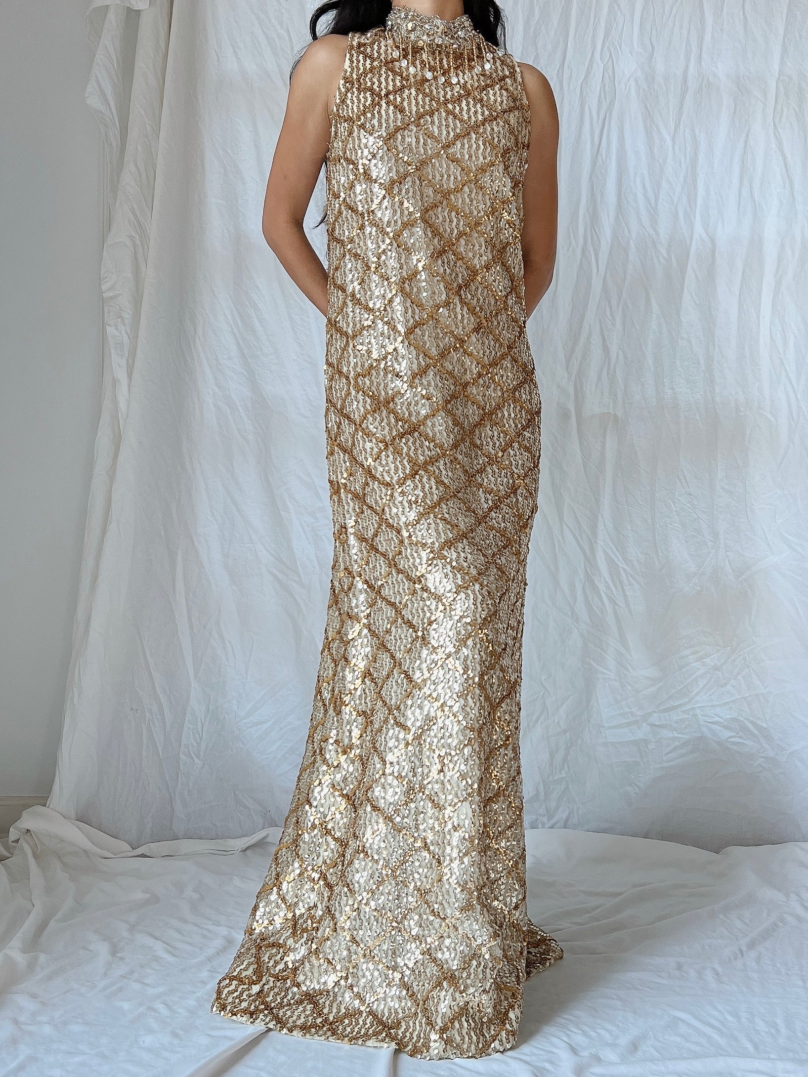 1960s Gold Sequins Dress - M