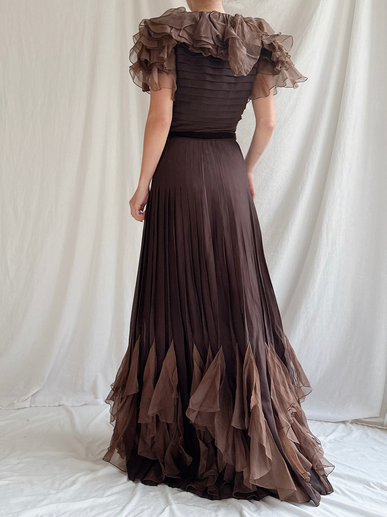 1930s Silk Chiffon and Organza Gown - S