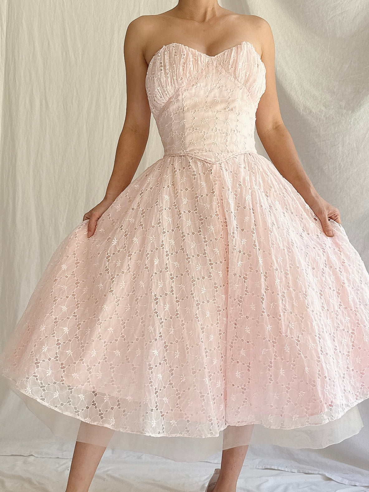 1950s Organdy Eyelet Dress - XS
