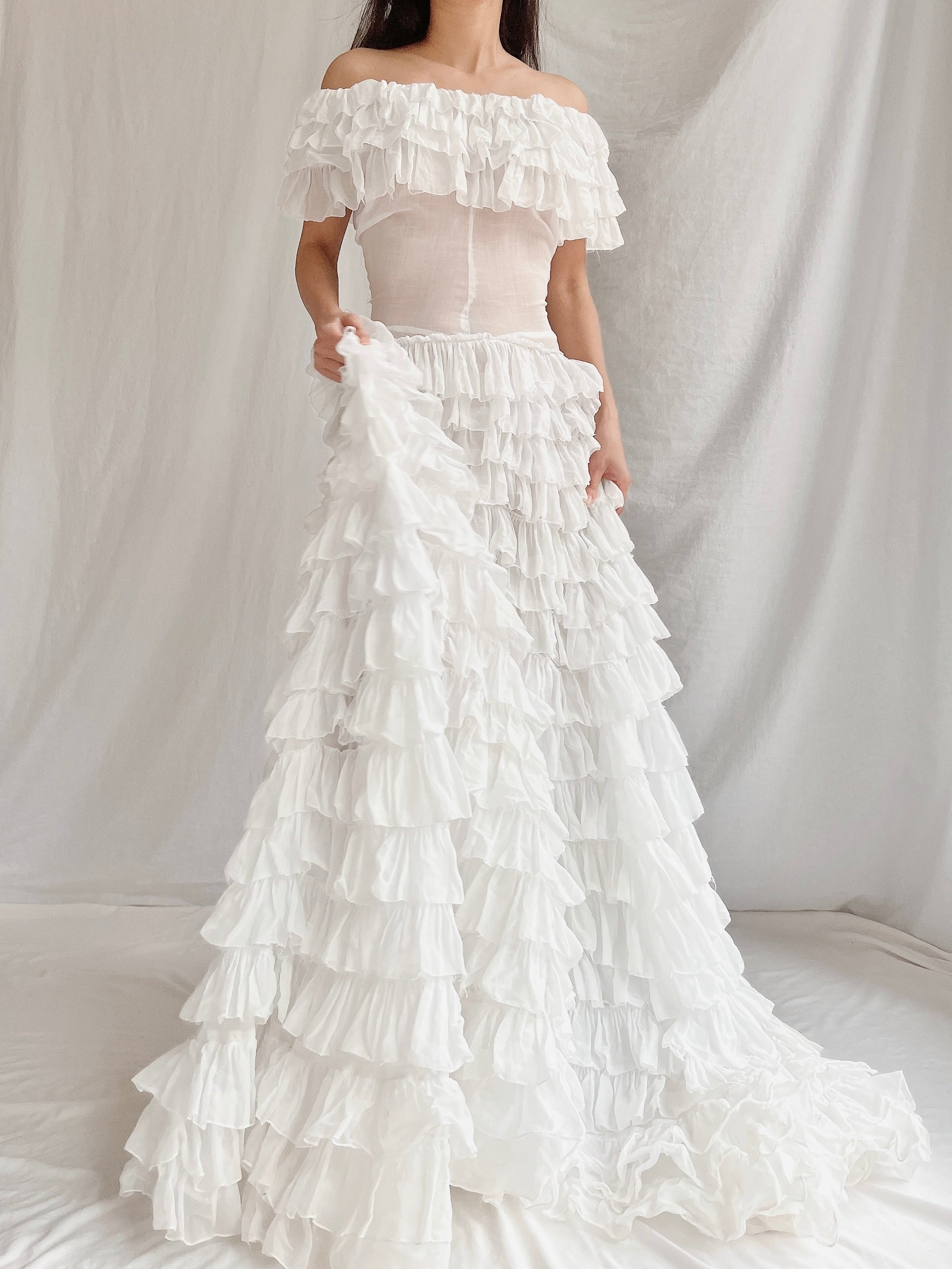 1930s Organdy Ruffle Gown - XS