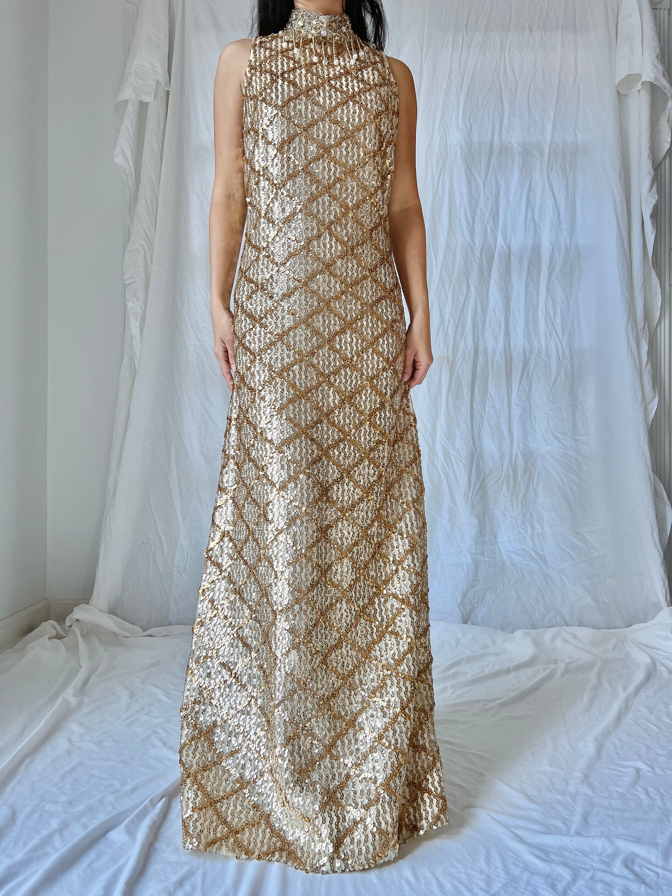 1960s Gold Sequins Dress - M