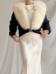 1950s Fox Fur Collar Cardigan - S/M