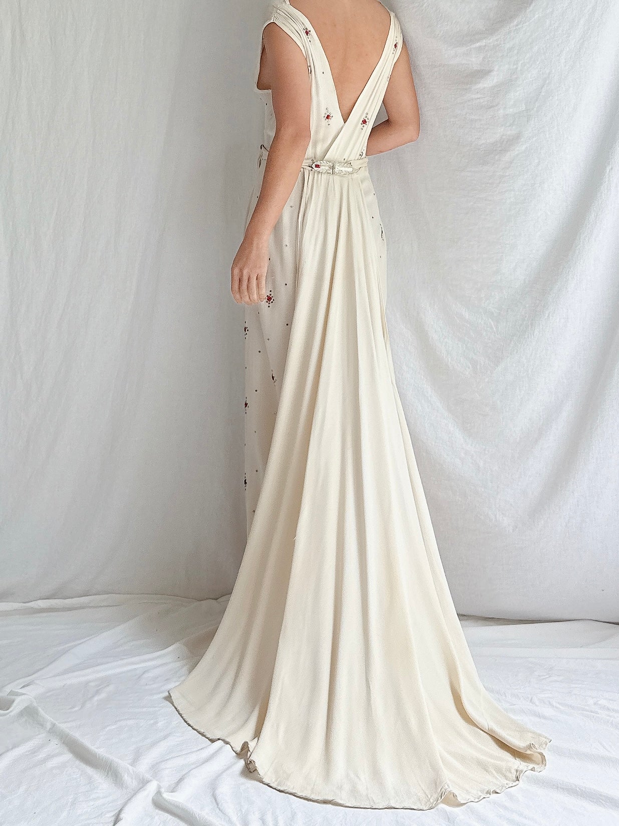 1930s Rayon Crystal Gown - S