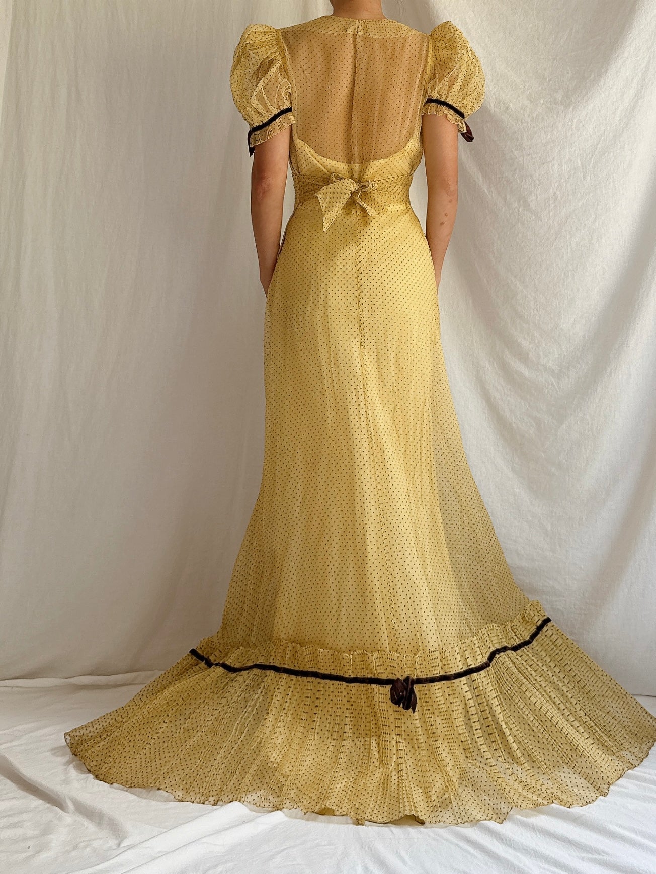 1930s/40s Organdy Flocked Gown - S