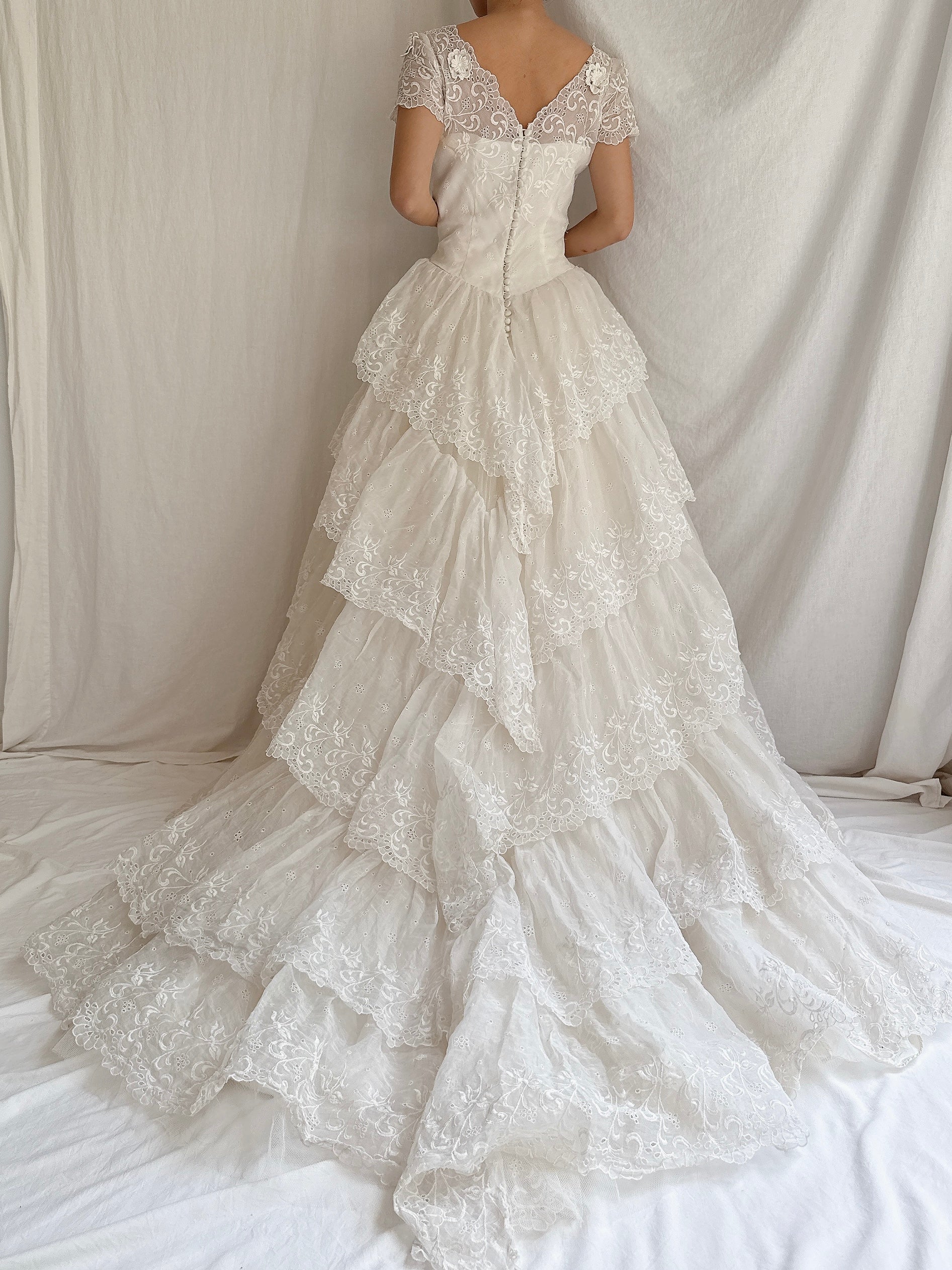 1950s Organdy Tiered Gown - S