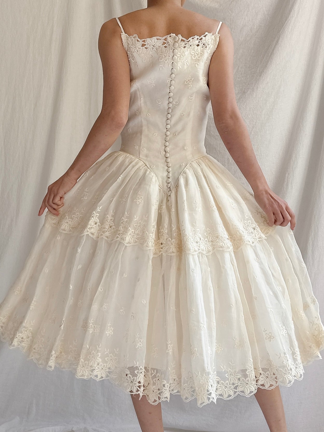 1950s Organza Embroidered Dress - XS