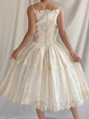 1950s Organza Embroidered Dress - XS