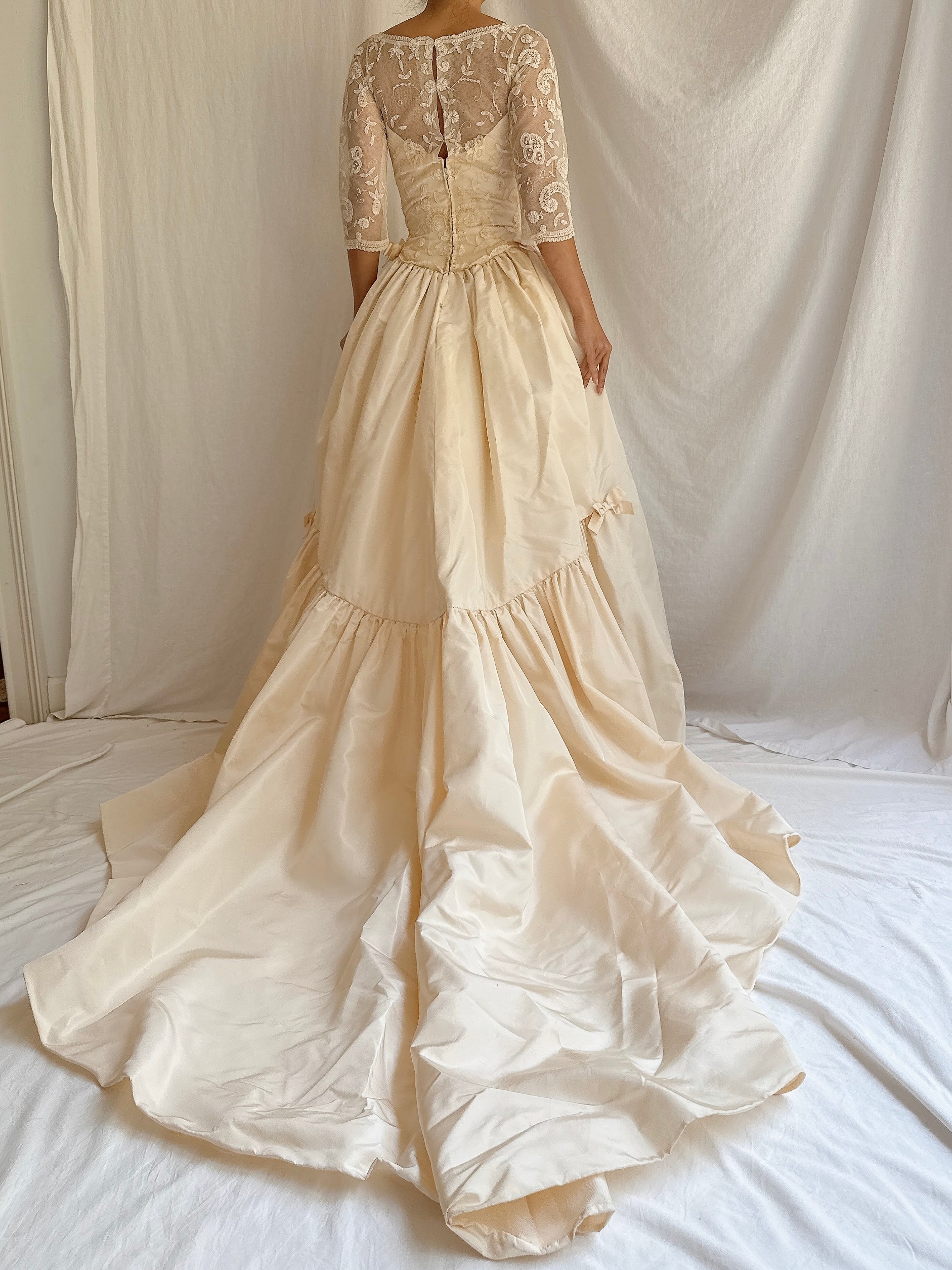 1950s Silk Taffeta Duchesse Lace Dress - XXS/00