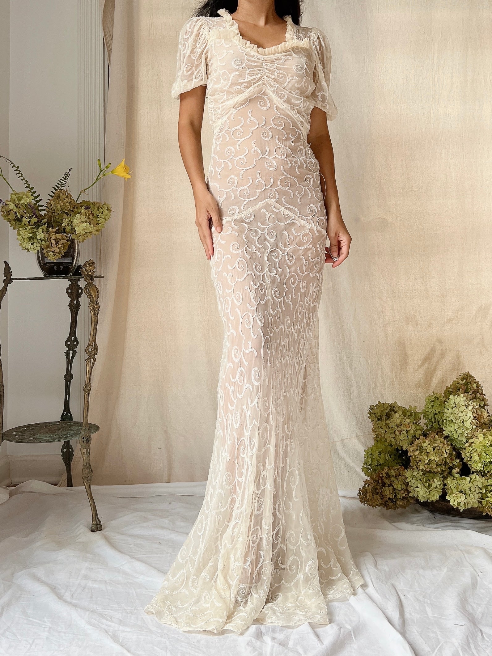 1930s Silk Embroidered Gown - XS