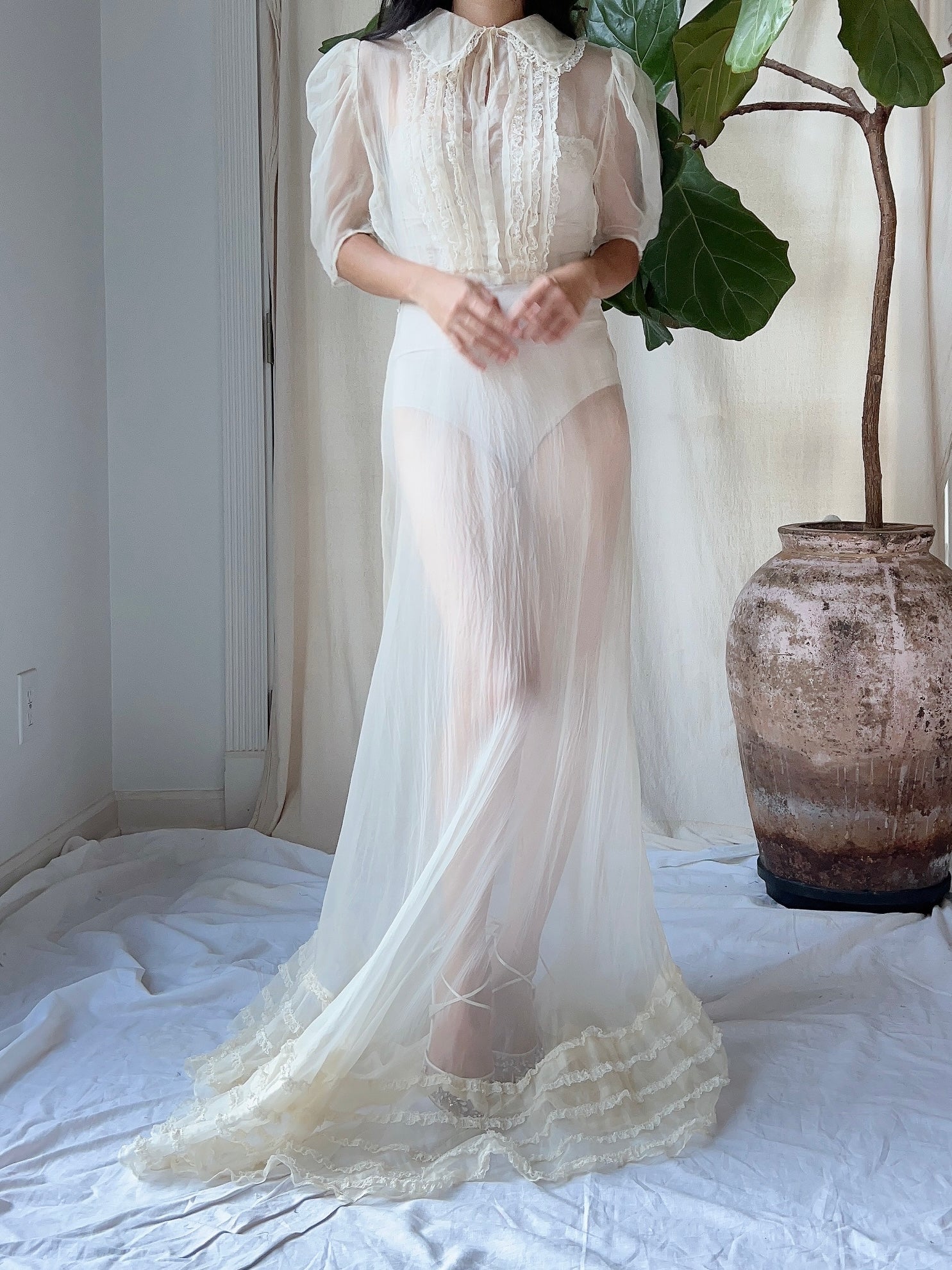 1930s Silk Organza  Sheer Dress - XS