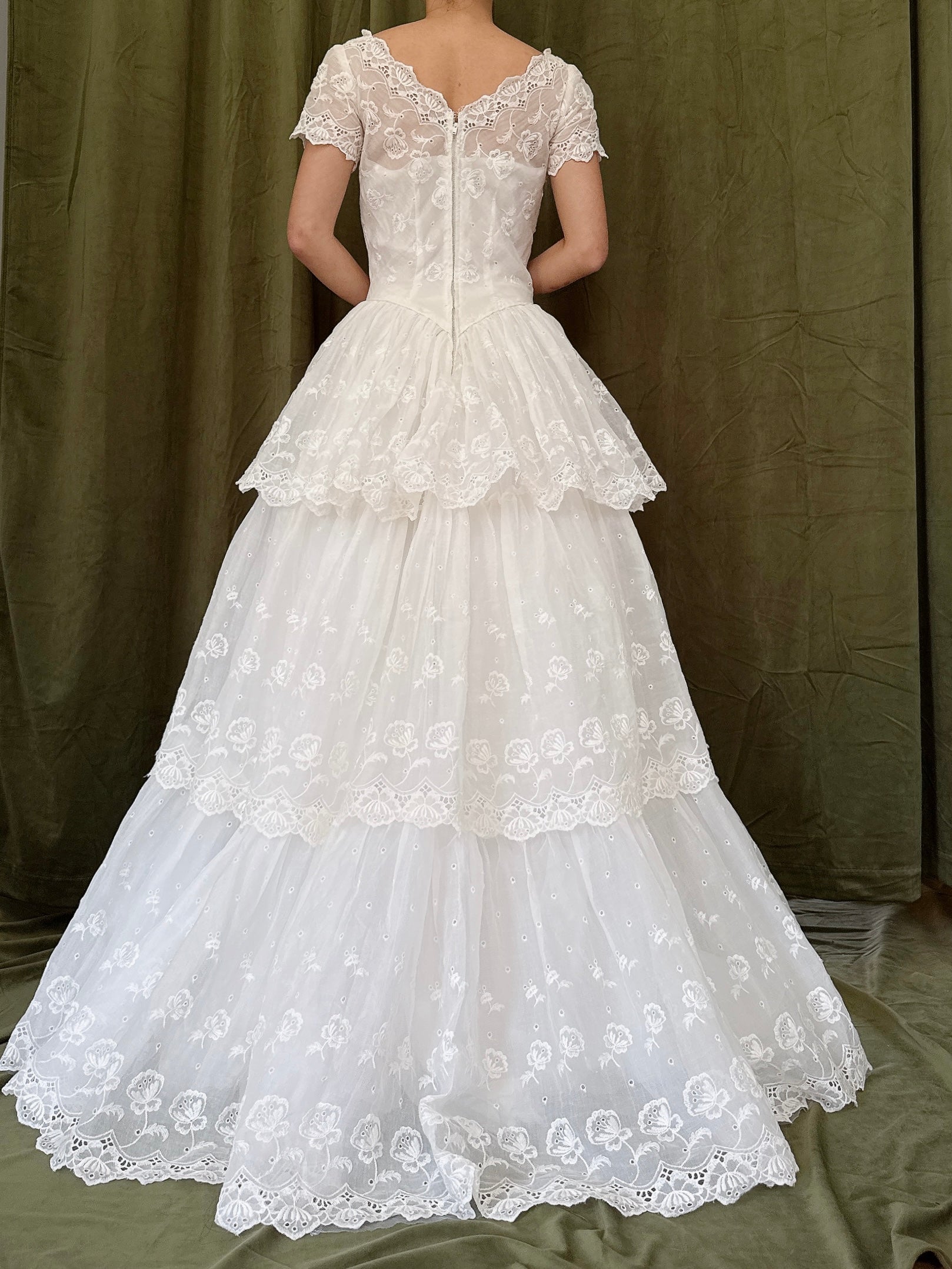 1950s Tiered Embroidered Gown - XS
