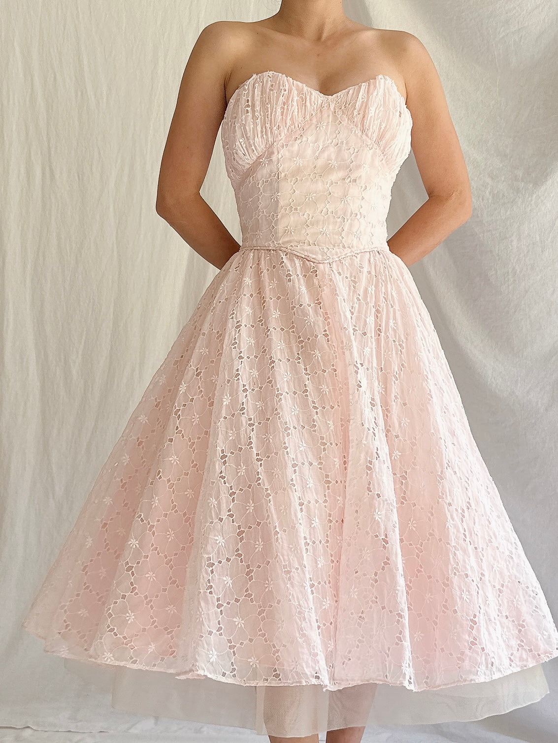1950s Organdy Eyelet Dress - XS