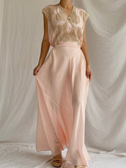1930s Peach Silk Slip Dress - S/M