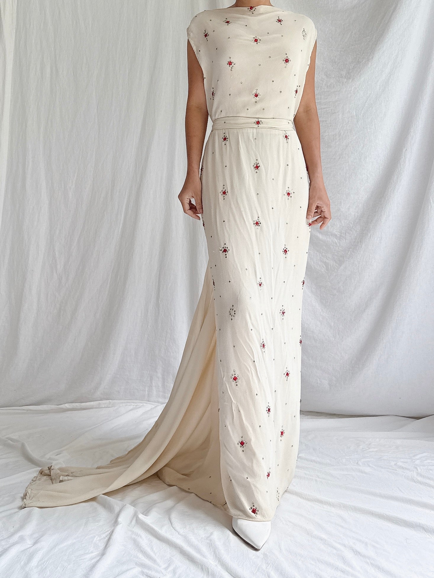 1930s Rayon Crystal Gown - S