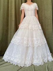 1950s Tiered Embroidered Gown - XS