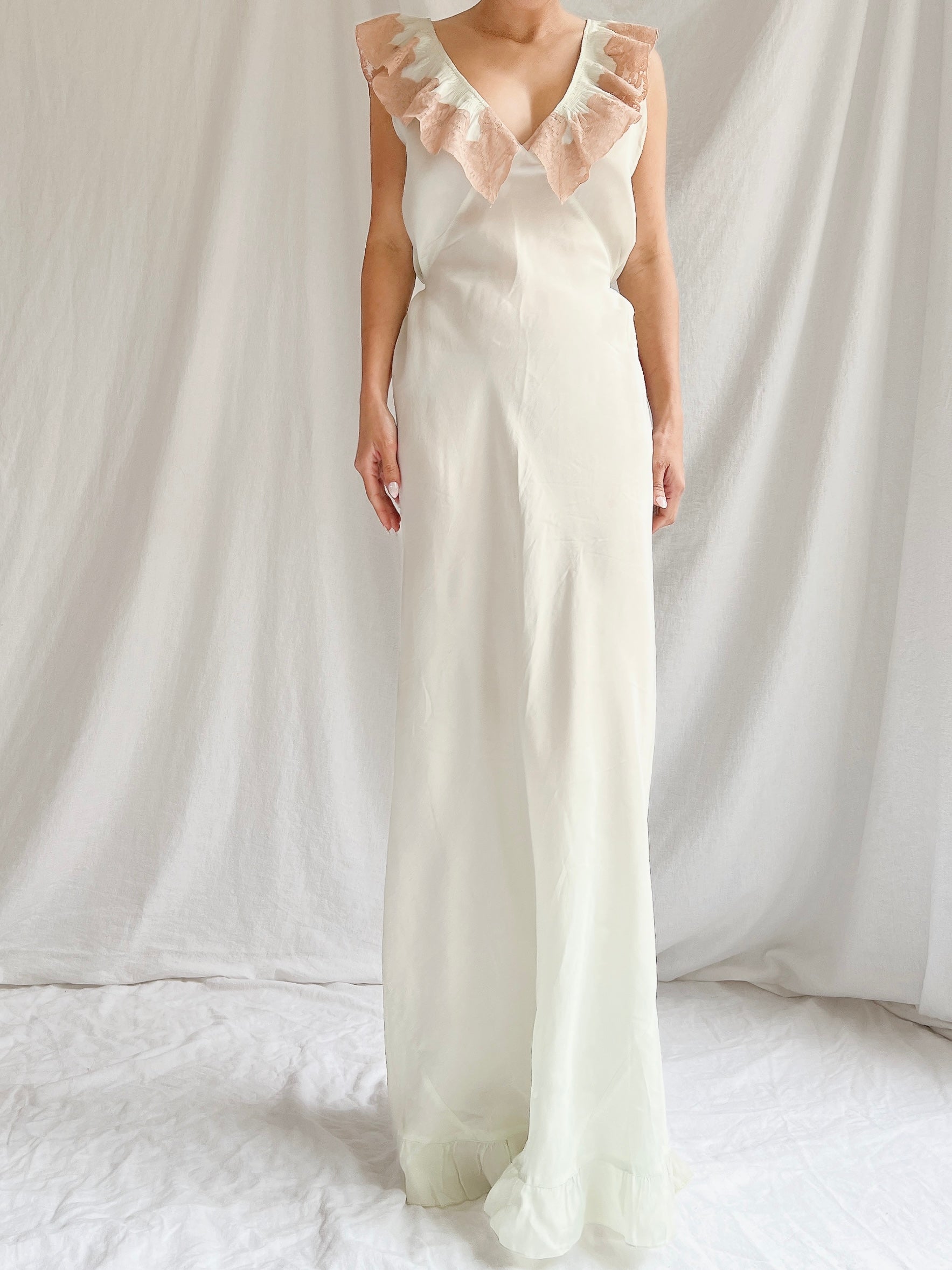1930s Silk/Rayon Celadon Slip Gown - M