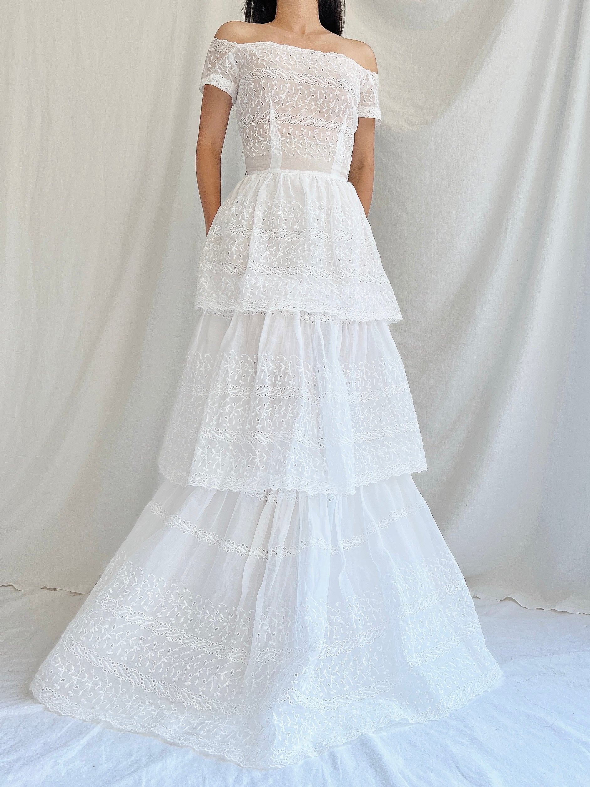 1940s Organdy Embroidered Gown - XS