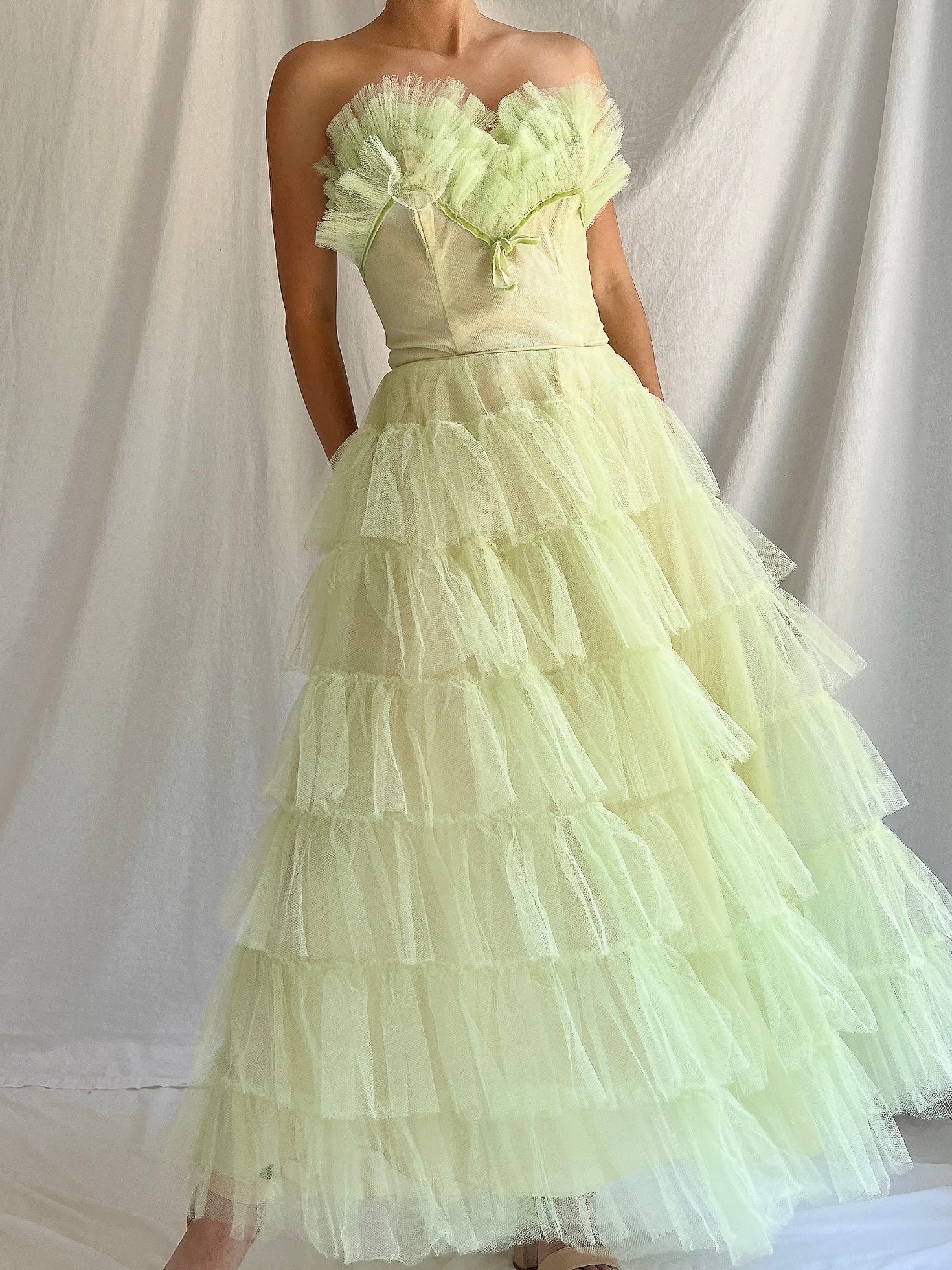 1950s Apple Green Tulle Dress - XS