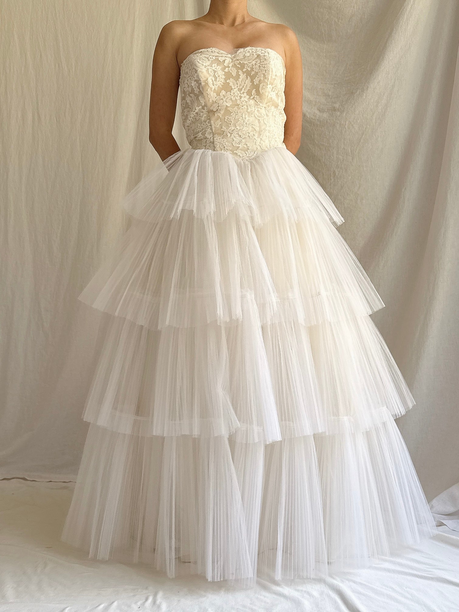 1950s Pleated Tulle Dress - XS