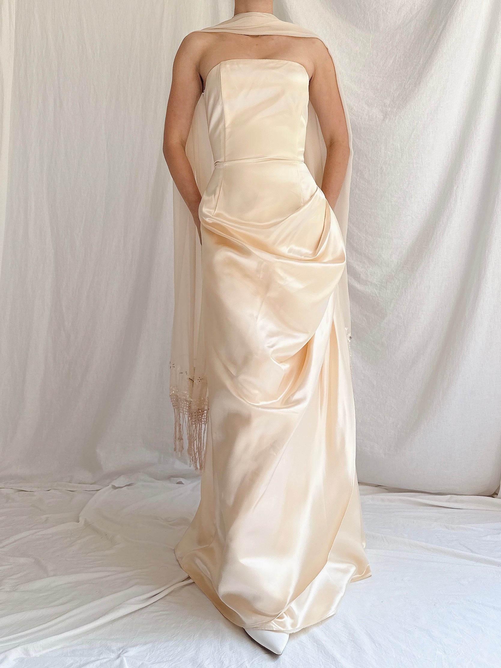 00s Jessica McClintock Butter Champagne Dress - S