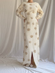 1960s Ivory Beaded Dress - M