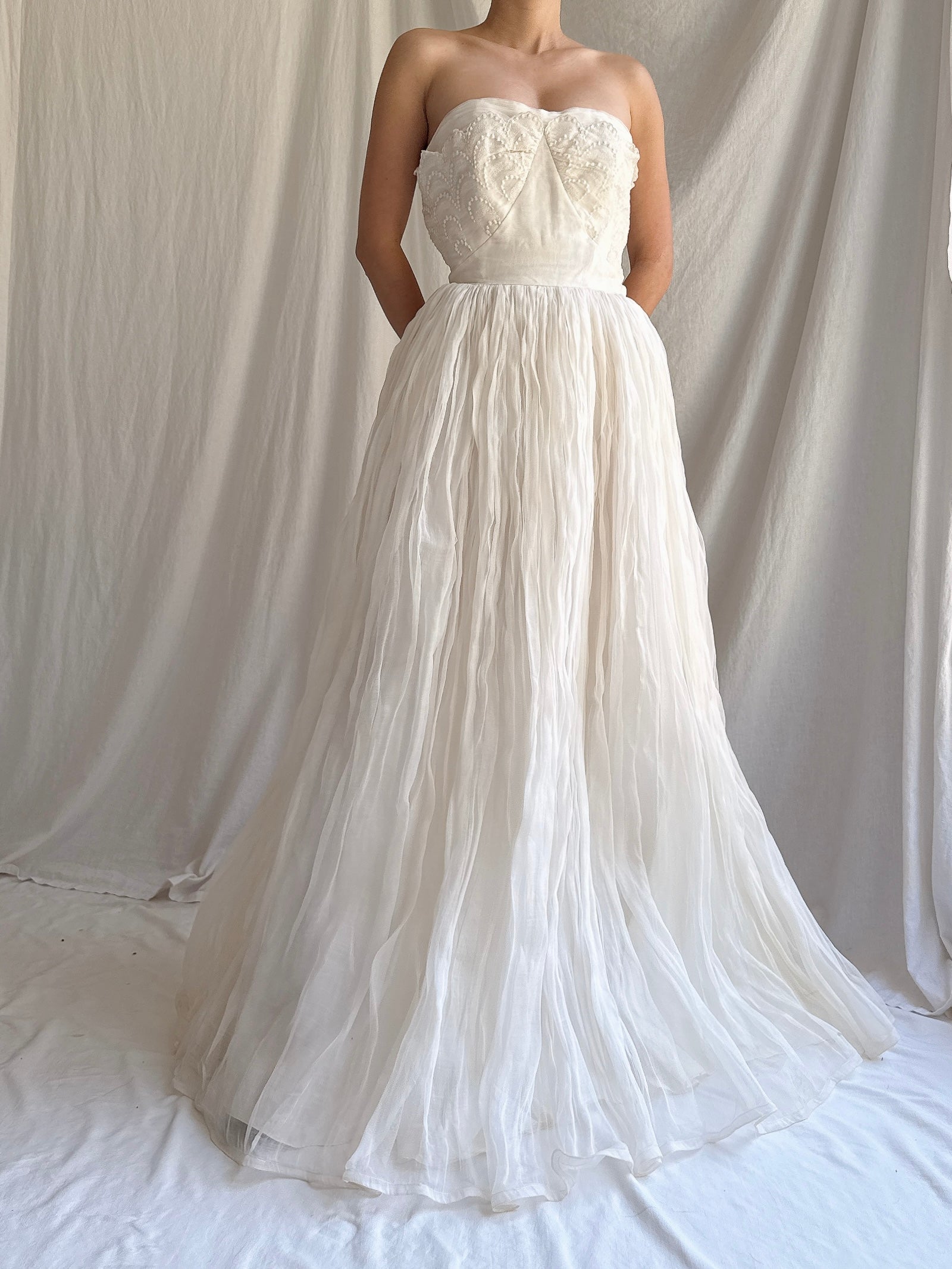 1950s Organdy Strapless Gown - XS