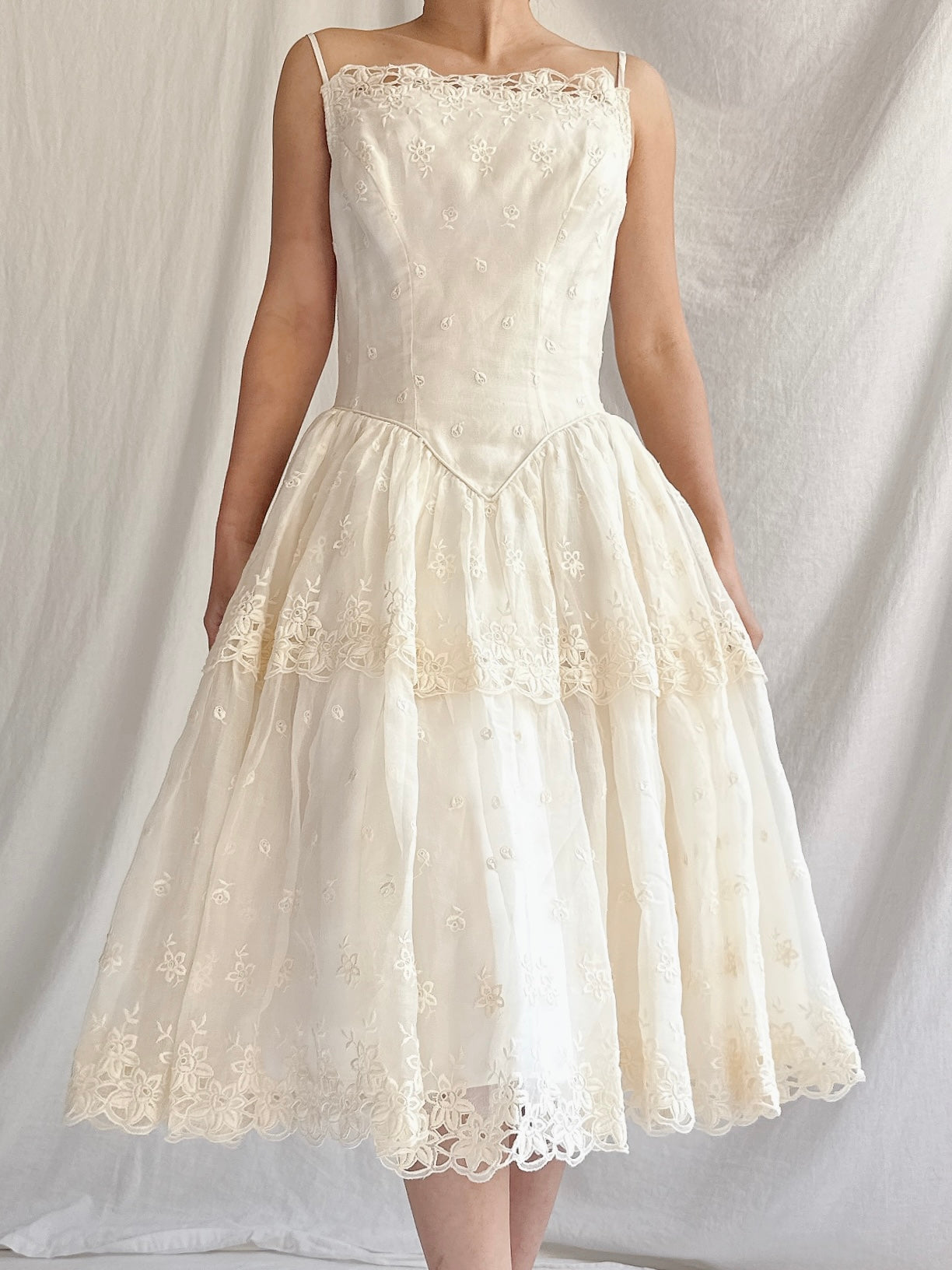 1950s Organza Embroidered Dress - XS
