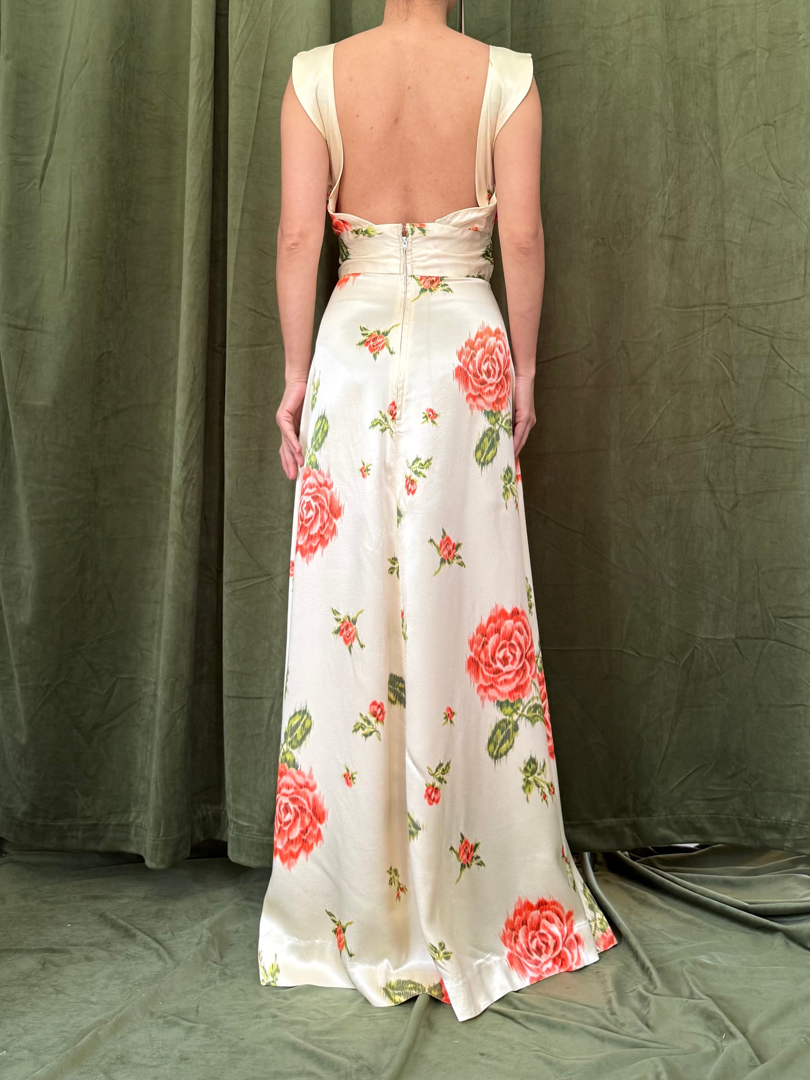 1940s Satin Floral Dress - S/M
