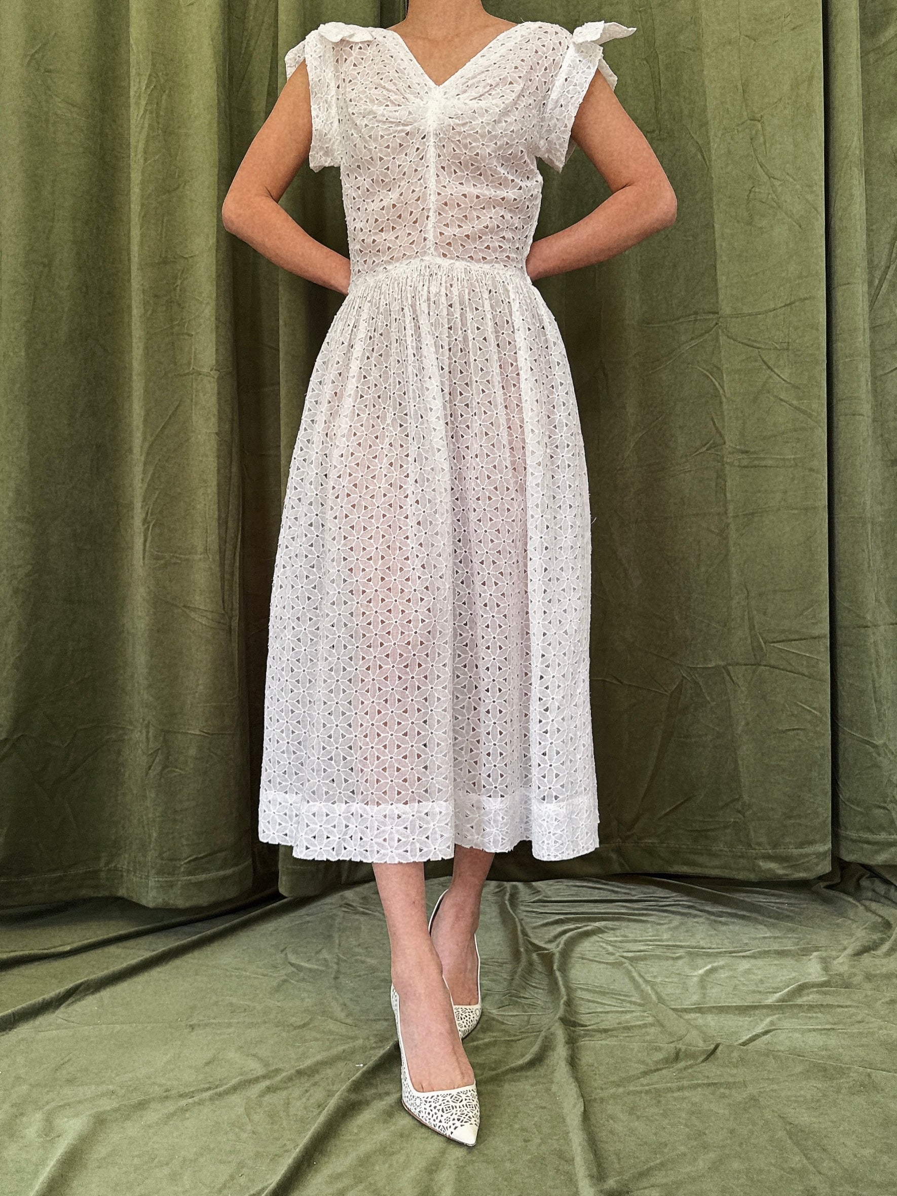 1950s Organdy Cutout Dress - XXS