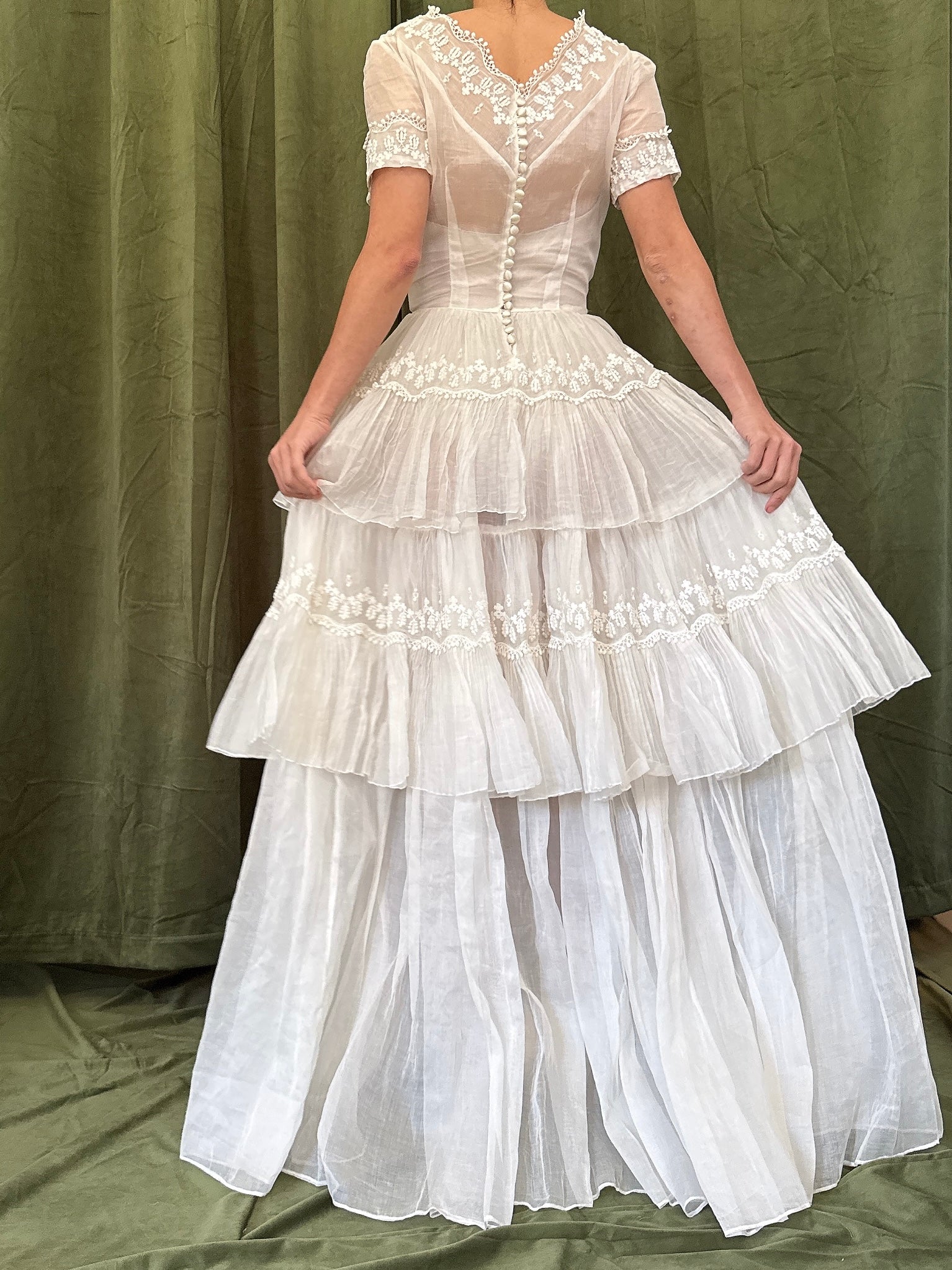 1950s Organdy Tiered Dress - XS