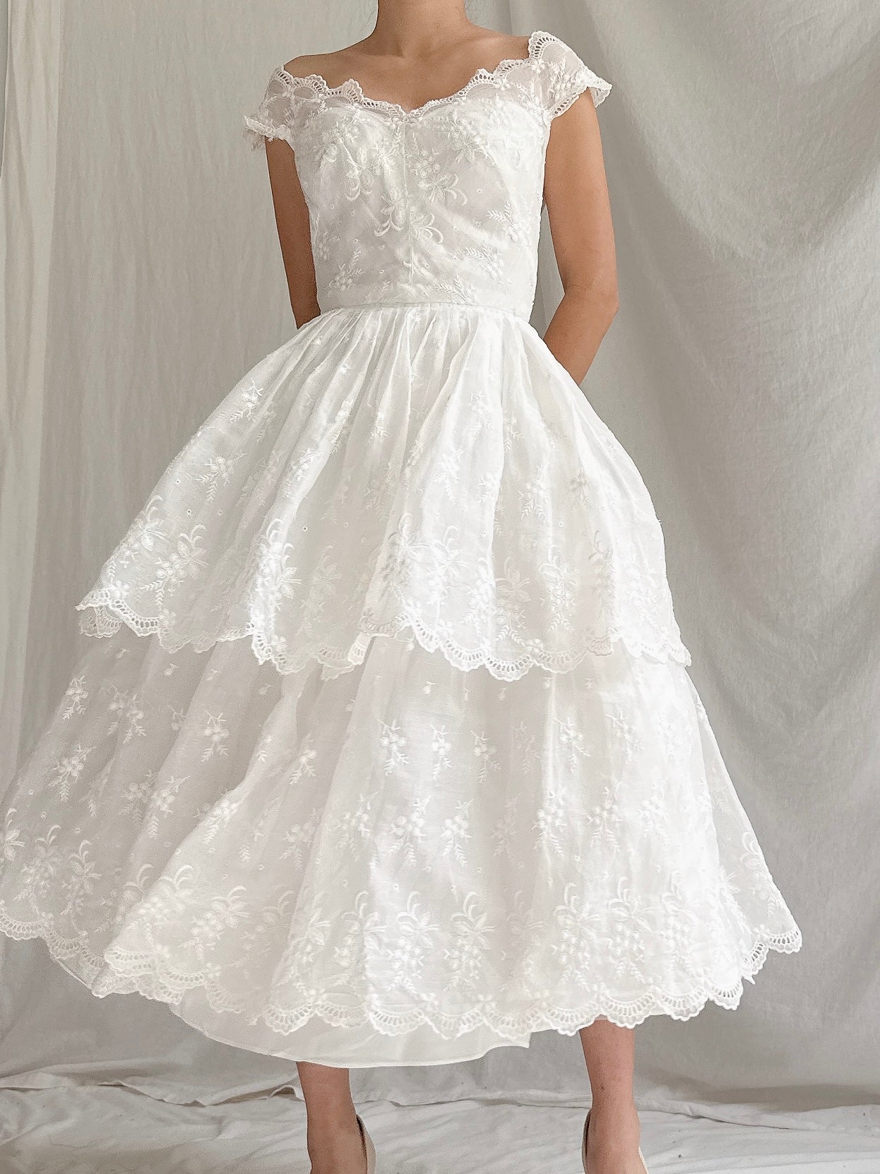 1950s Tea-Length Tiered Dress - XS