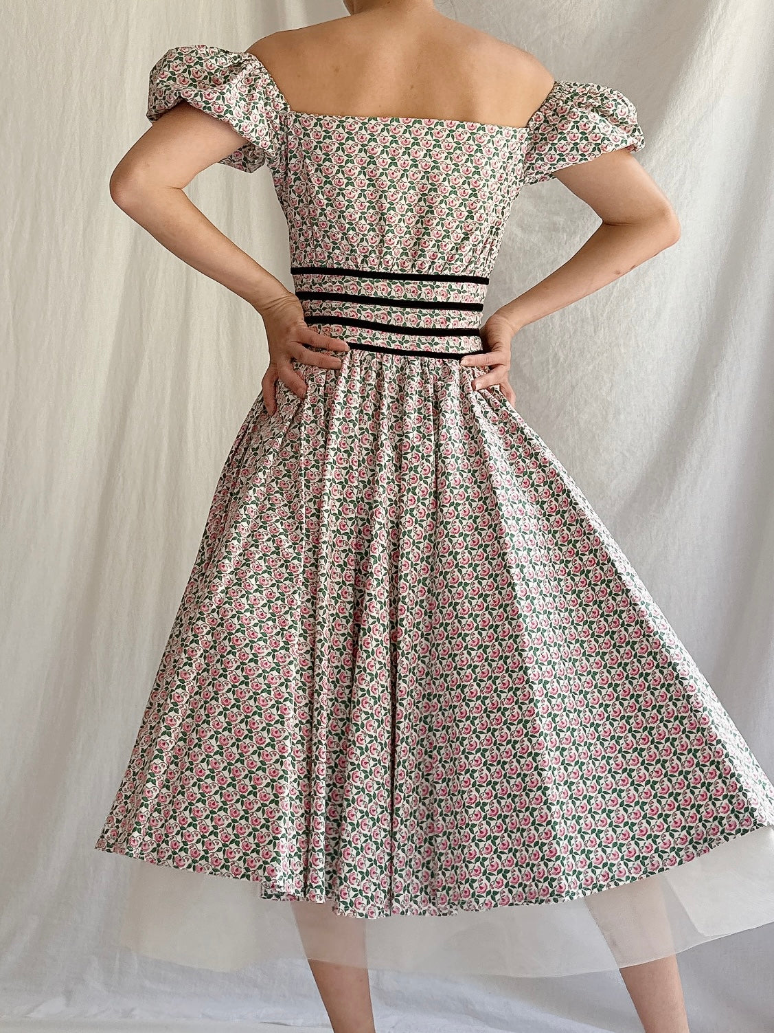 1950s Cotton Puff Sleeves Dress - XS