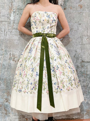 1950s Hand-Embroidered Floral Dress - XS