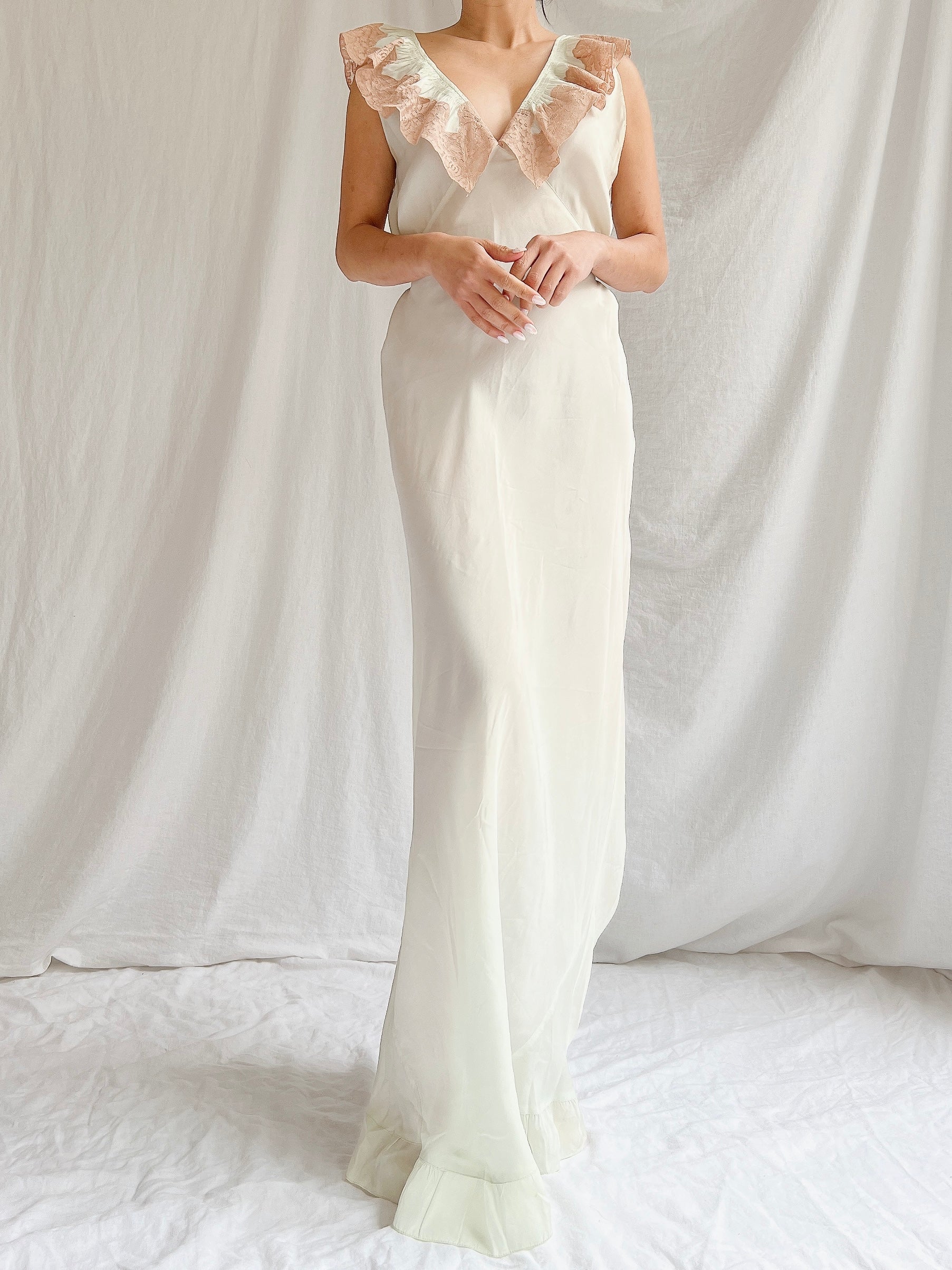 1930s Silk/Rayon Celadon Slip Gown - M