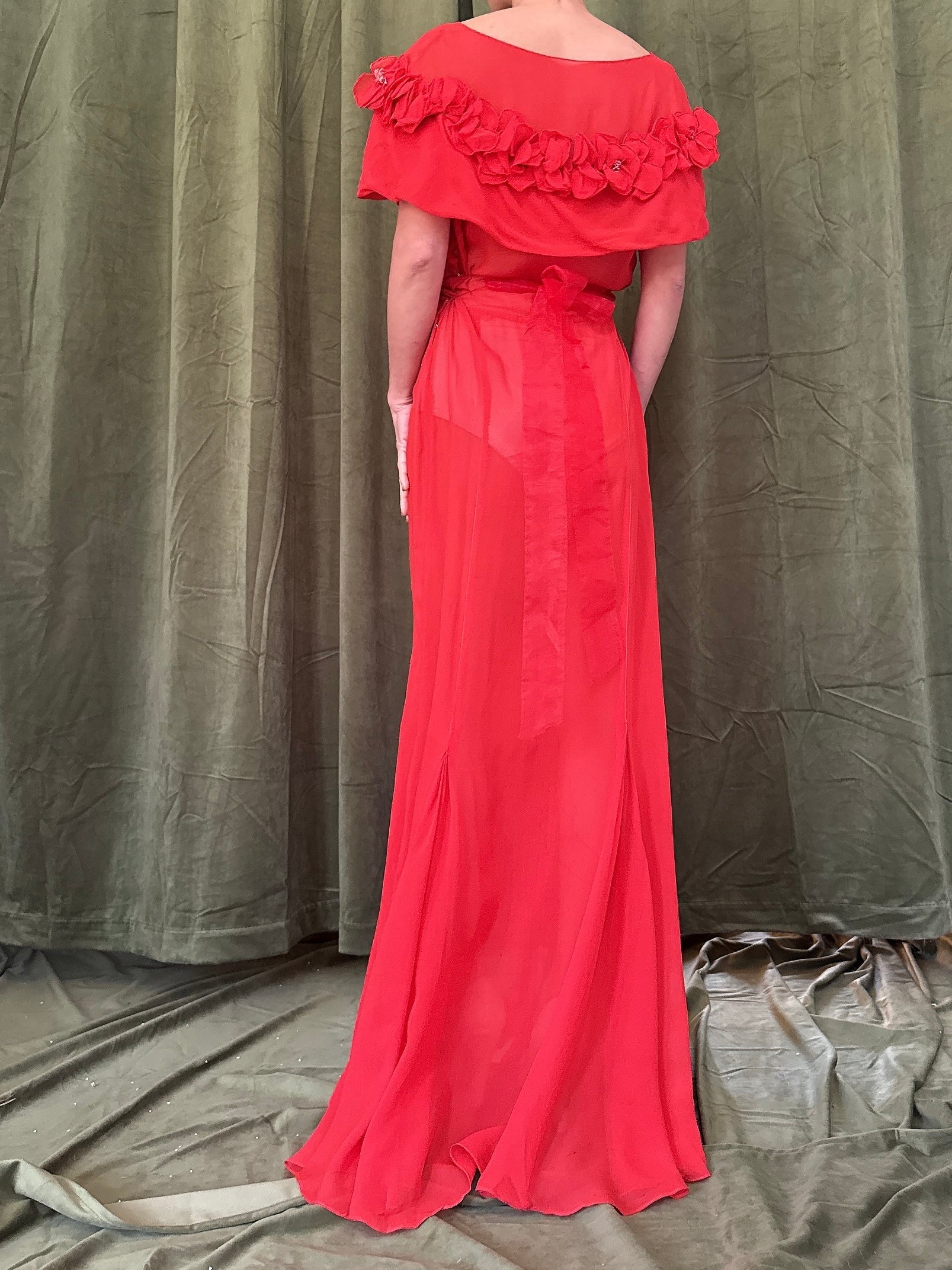 1930s Silk Chiffon Poppy Dress - S