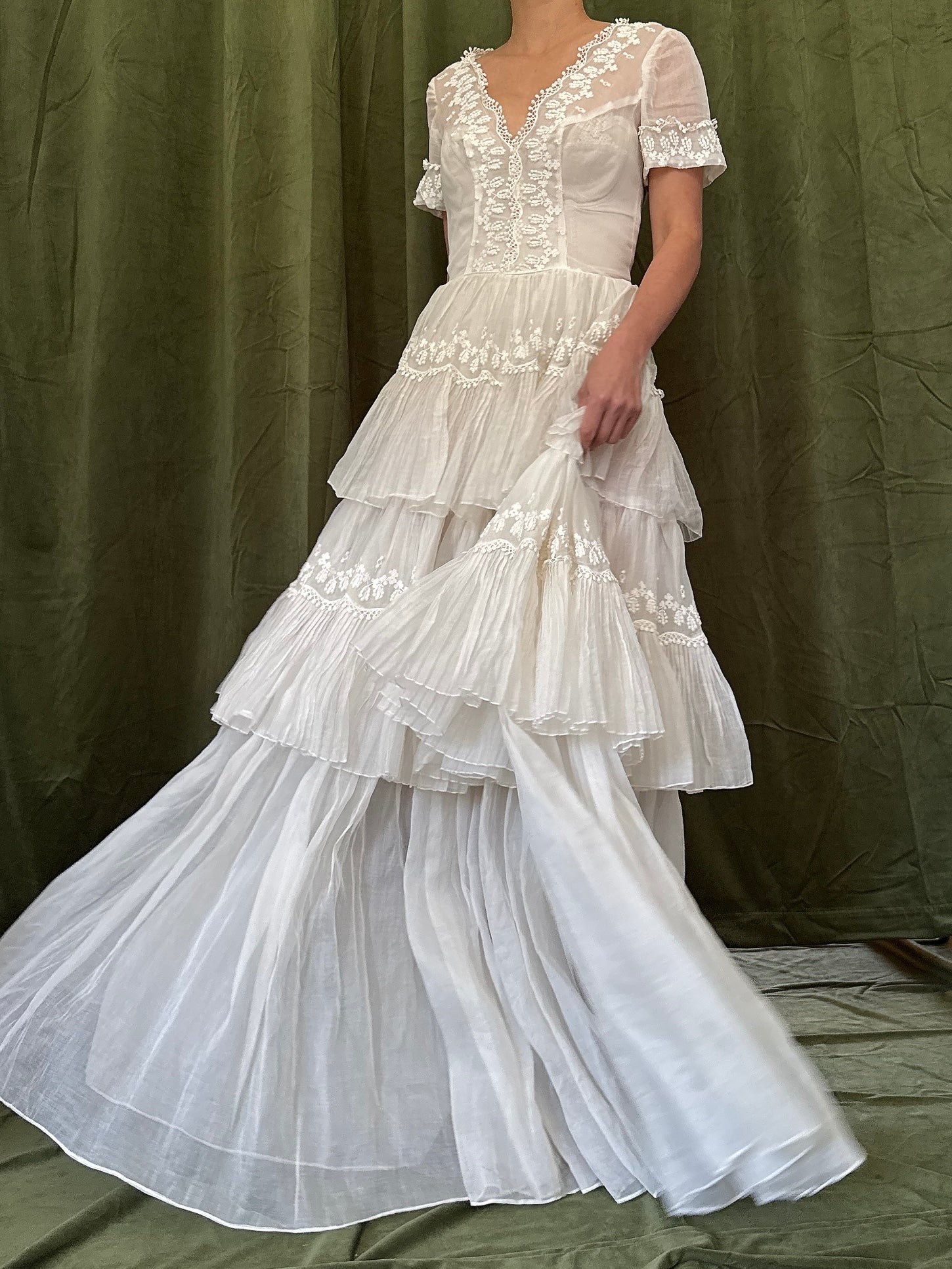 1950s Organdy Tiered Dress - XS