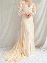 1930s Silk Chiffon Puff Sleeve Dressing Gown - S