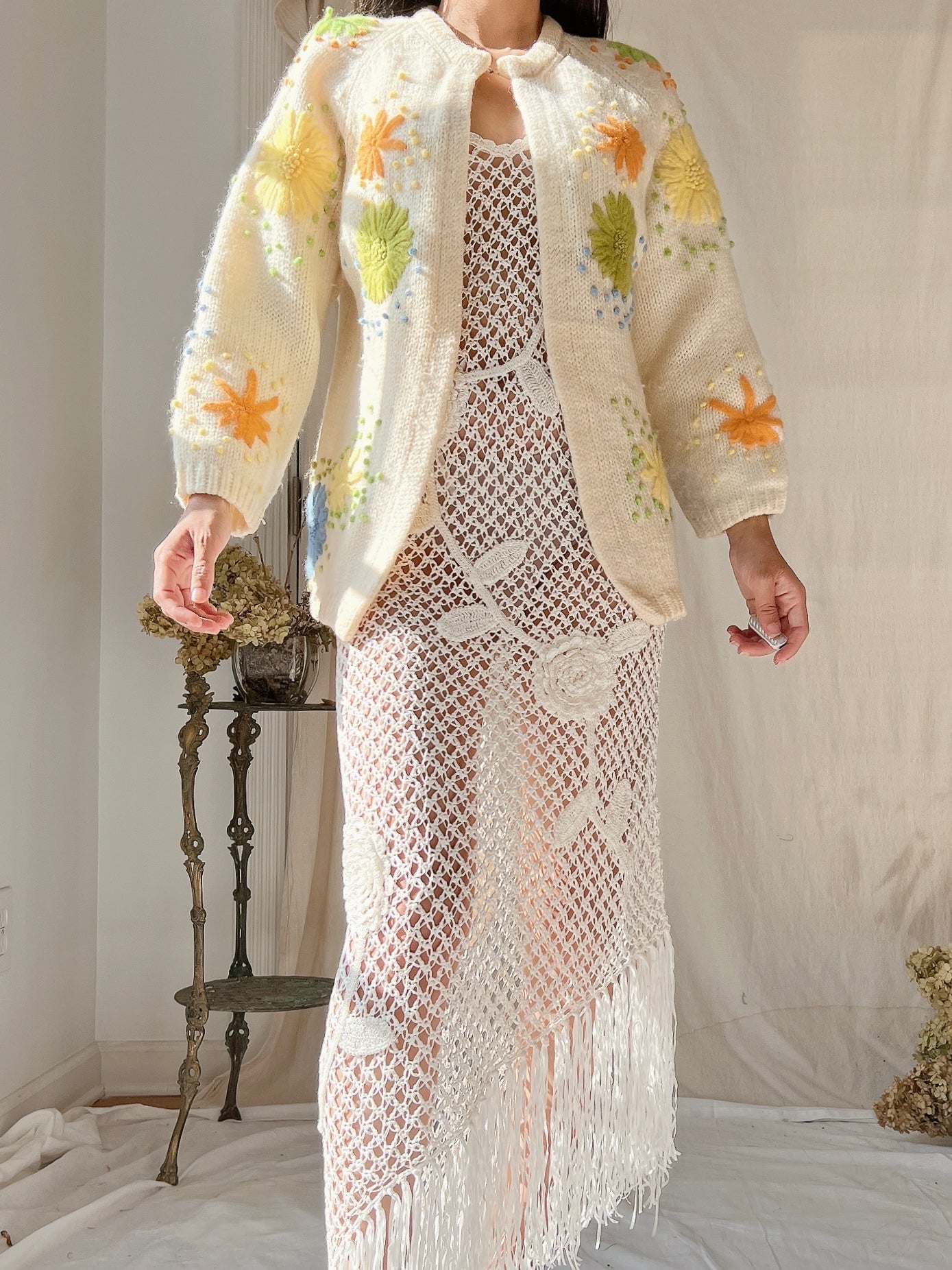 1950s Acrylic Embroidered Cardigan - M