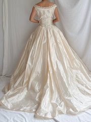1950s Silk Dupioni Wide-Neck Gown - XXS