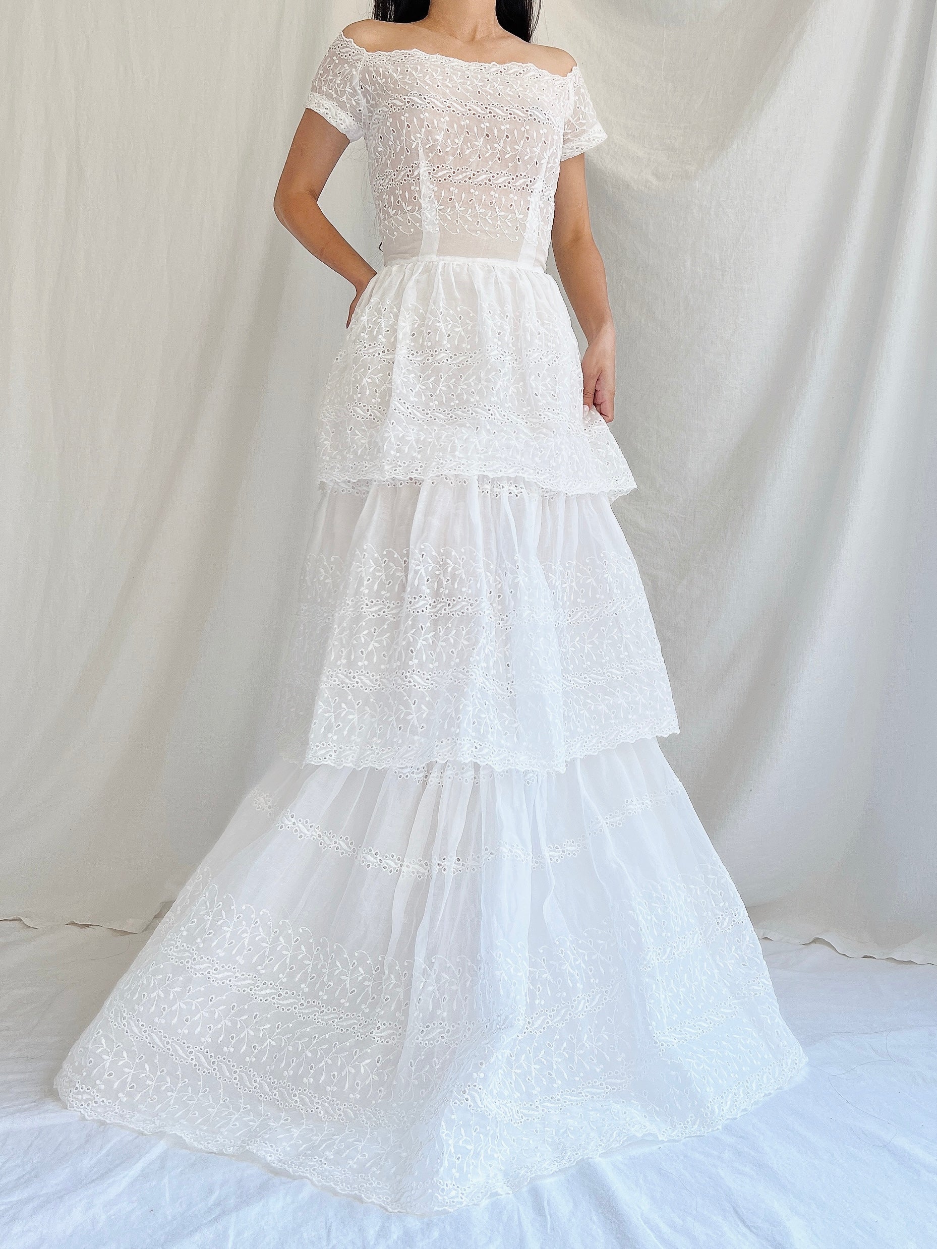 1940s Organdy Embroidered Gown - XS